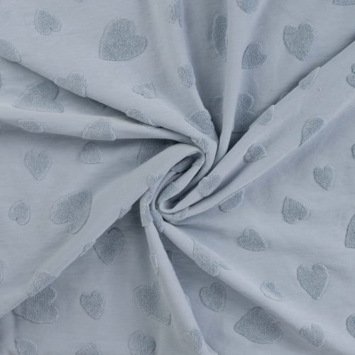 Jersey Jaquard "Herzen" rauchblau Frottee